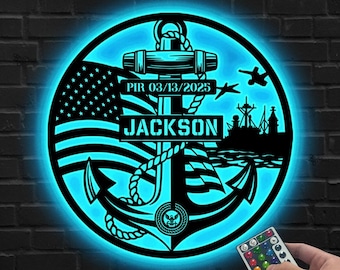 Custom Navy Anchor LED Sign, Personalized Military Decor, Gift for dad, Anchor LED Light for Navy Graduation, Military Anchor Sign, Dad Gift