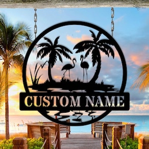 Custom Palm Tree Metal Sign Palm Tree Sign Palm Tree Metal Wall Decor Coastal Sign Patio Decor Dad Gift, Beach House Decor Beach House Sign
