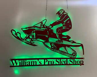 Personalized Snowmobile Metal LED Light, Mountain Snowmobile Metal Sign, Ski-Doo Winter Sport Man Sign, Gift for him, Home Decor, Sport sign