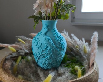 Peacock Vase STL 3MF, 3D Print File, Decorative Flower Vase, Peacock Relief Decor, Home Decor