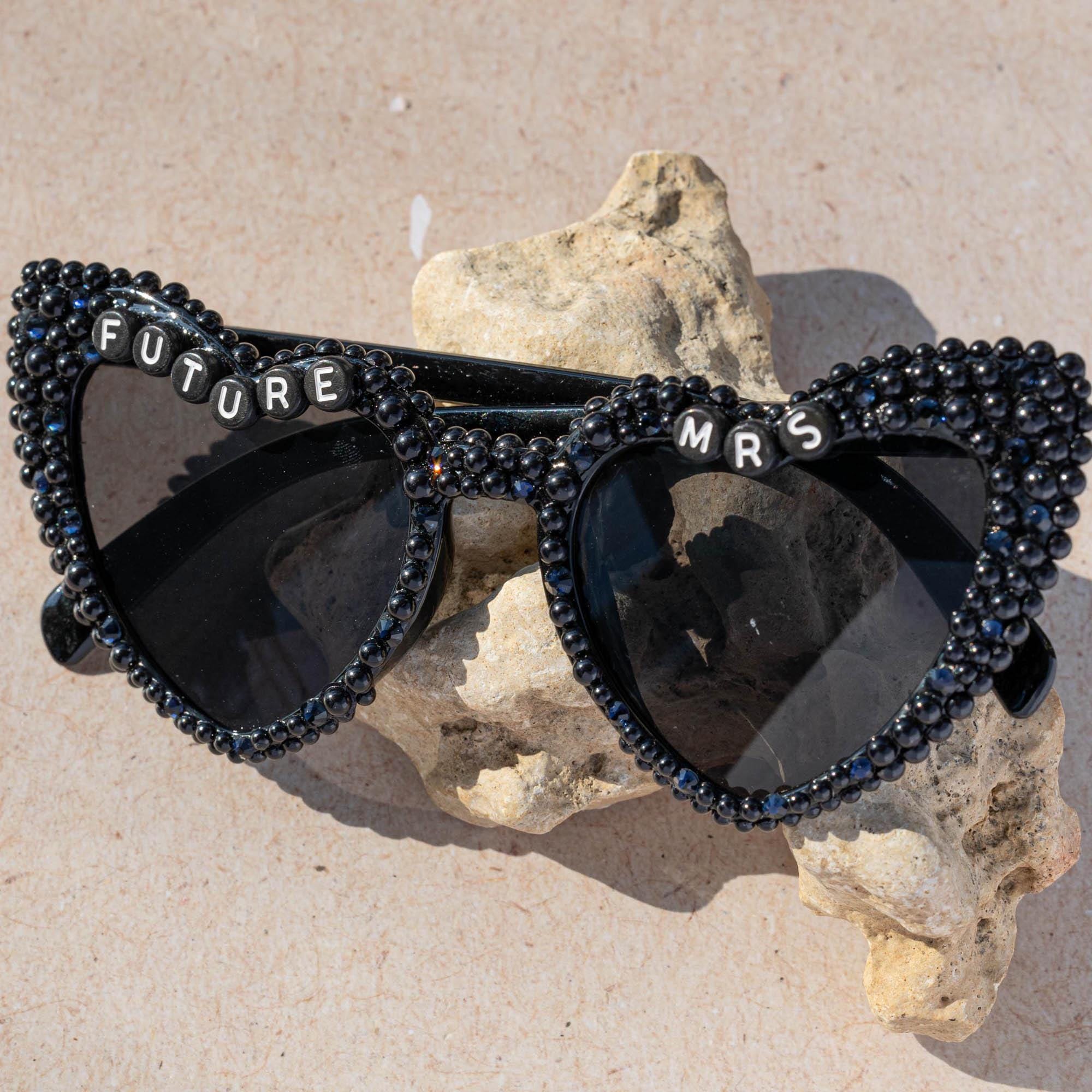 ?Women Black Heart Sunglasses Bride to Be Bachelorette Party Bride Sunglasses Heart Sunglasses Babe & Bride, Beach Bachelorette Party  main image 4