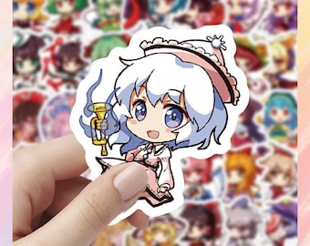 60pcs Touhou Project Chibi Stickers, Cute Anime Waterproof Vinyl Decals, Kawaii Game Character Stickers for Laptop, Phone Case & Journal