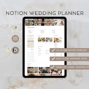 Notion Wedding Planner | Notion Template | Wedding Countdown | Table Seating Chart | Expense Tracker | Wedding Program | Wedding Essentials