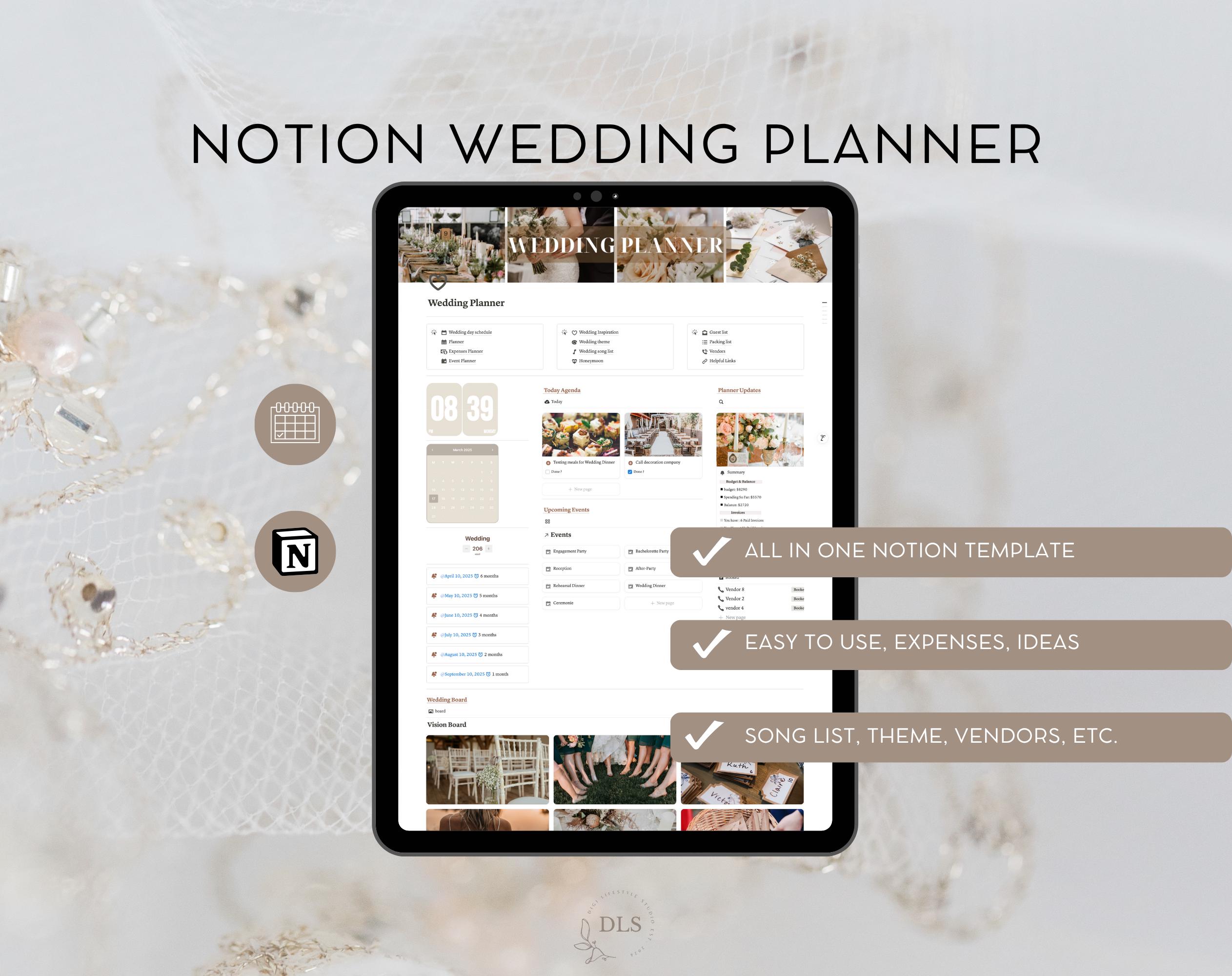 Notion Wedding Planner | Notion Template | Wedding Countdown | Table ...