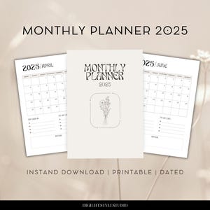 Monthly Planner 2025 | Monthly Calendar | 2025 Planner | 2025 Calendar | Family Calendar | Yearly Calendar | Printable Calendar|Planner 2025