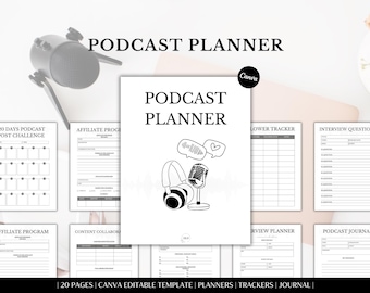 Podcast Planner | Affiliate Marketing | Content Calendar | Content Planner | Podcast | Podcast Template | Task Tracker | Marketing Calendar