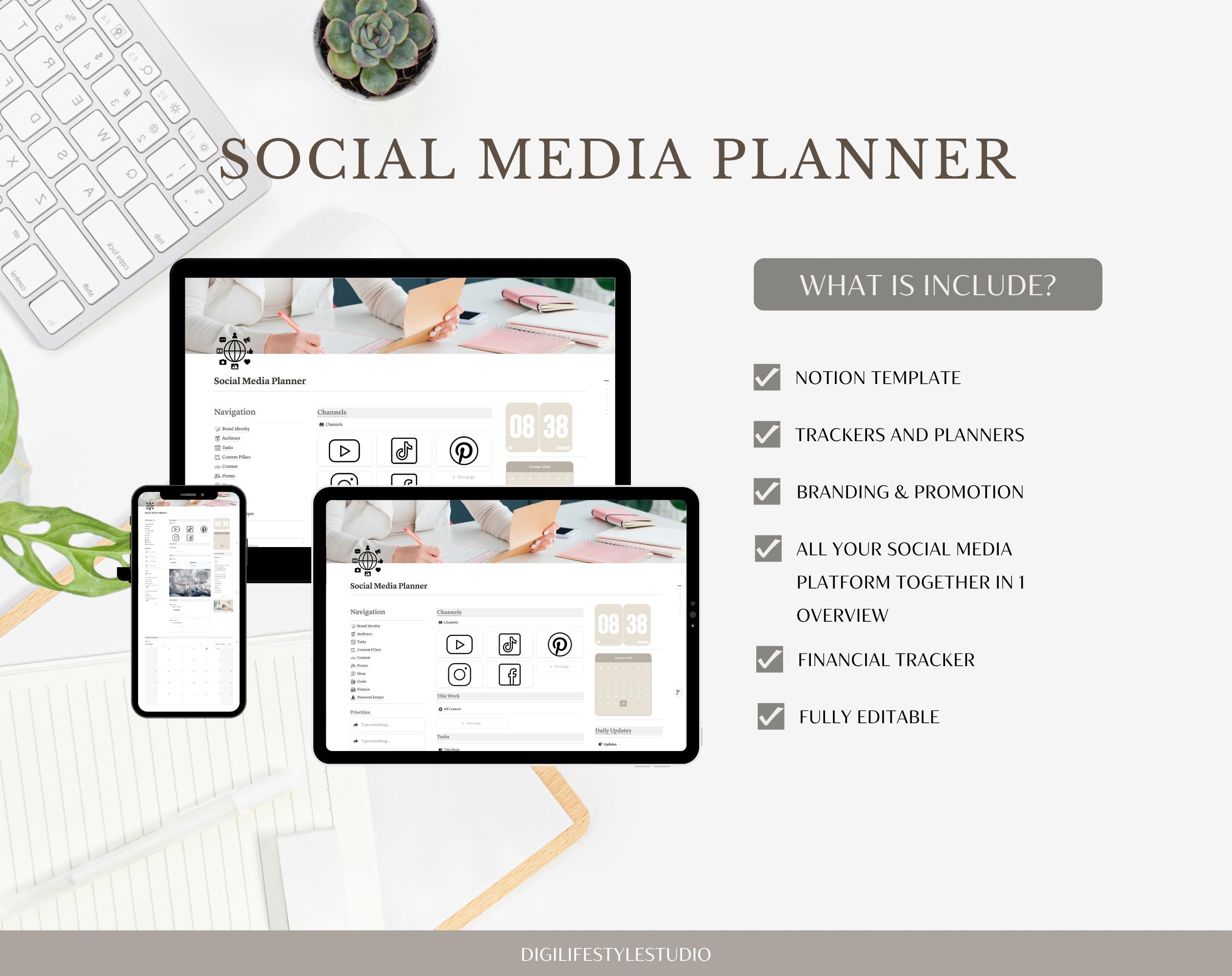 Social Media Planner | Notion Template | Content Calendar | Content ...