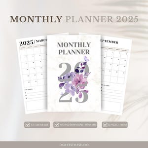 Monthly Planner 2025 | 2025 Planner | Monthly Calendar | 2025 Calendar | Family Calendar | Yearly Calendar | Printable Calendar|Planner 2025
