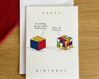 Rubik Cube Themed Birthday Card - Hand Drawn & Printed, Funny Birthday Card, Card for rubix speed cubing enthusiasts