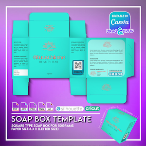 Plantilla de caja de jabón, editable en canva, plantilla Canva, caja cuadrada, caja de regalo canva, svg pdf, png, jpg, ai, silueta, cricut