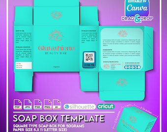 Soap box Template, editable in canva, Canva template, square box, gift box canva, svg pdf, png, jpg, ai, silhouette, cricut