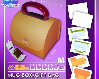 A4 size Mug box, bag design, Canva template, Gift box, editable in canva, gift box canva, svg pdf, png, jpg, ai, silhouette, cricut