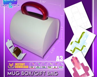 Mug box, bag design Template, Canva template A3 size Gift box, editable in canva, gift box canva, svg pdf, png, jpg, ai, silhouette, cricut