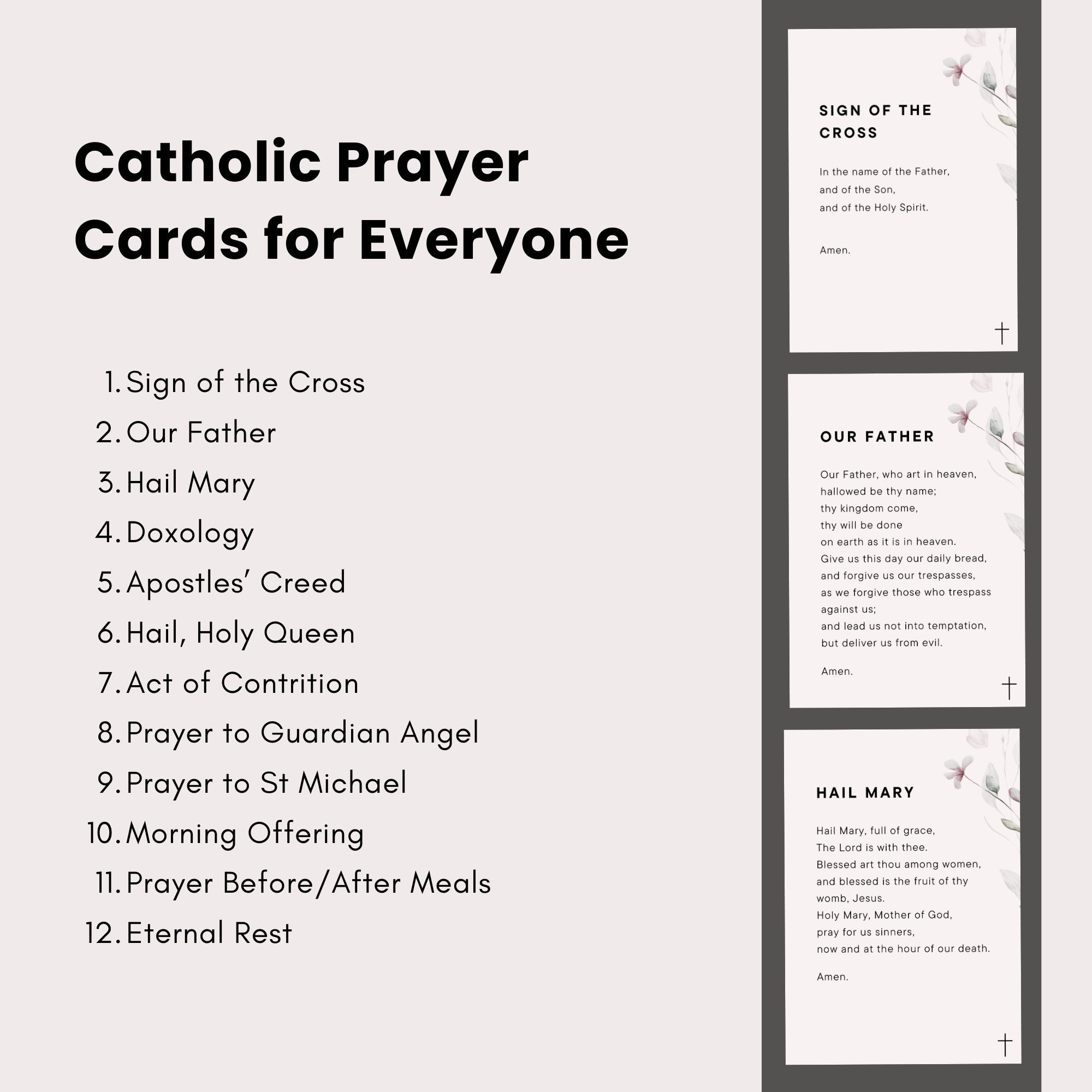 Simple Catholic Prayer Card Bundle, Prayers for Children, Prayer Cards ...