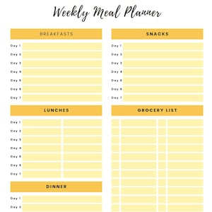 Weekly Meal Planner Printable with Grocery List | Menu Planner Template | Food & Meal Prep Organizer | Instant Download PDF