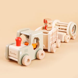 Engraved Wooden Toy Train,Sound Tube Train,Eco-Friendly Kids Toy,Push Along Train,Natural Locomotive for Toddlers,Baby Shower Gift