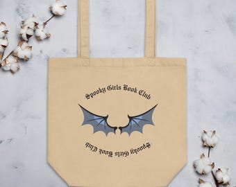 Gruselige Mädchen Tragetasche, Buchclub Tragetasche, Geschenke für sie, Bio-Einkaufstasche, Fledermaus Flügel Tragetasche, Halloween Tragetasche,