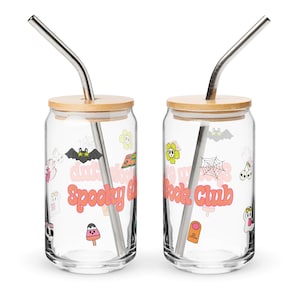 Spooky Girls Book Club Iced Coffee Cup, Glass Coffee Cup, Summerween, Summerween Coffee Cup,Girly Halloween, Gifts For Her,