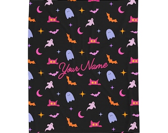 Benutzerdefinierte Name Halloween Geist Decke, Halloween Geschenk Kinder und Jugendliche, gruselige Dekor, Herbst Geschenk, Halloween Geschenk für sie, Girly gruselige Decke