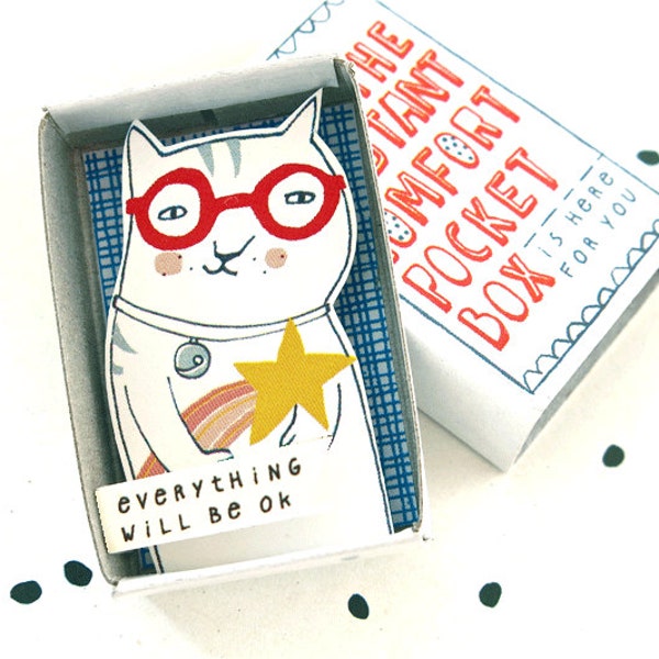 Cat with shooting star - The Instant Comfort Pocket Box - Everything will be ok! - message in a box - cheer up and consolation box