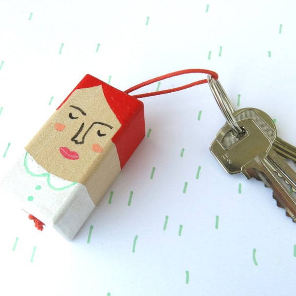 SALE - wooden keychain - ginger - handpainted key chain of a cute red head