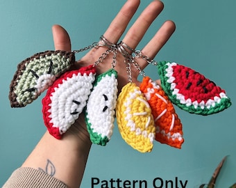 Crochet Sliced Fruit Keychain 5 in 1 Pattern, Kiwi Keychain Pattern, Apple, Lemon, Orange, Watermelon, Crochet Beginner Pattern