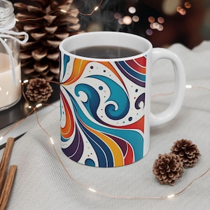 Retro Mug, 1970s Style Swirly Colours Ceramic Mug, Decorative Coffee Cup, Gift for Art Lovers, Unique Tea Mug, Kitchen Decor