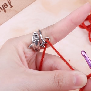 Fierce Shark Crochet Ring, Crochet Tension Ring, Yarn Tension Ring Crochet, Tension Ring For Crocheter, Crochet Ring Pattern