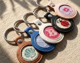 Needlepoint keychain | Self Finishing PU Leather Key Fob