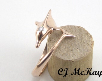 14K Rose Gold Dolphin Ring With a Diamond