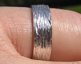 Tree Bark 6mm Sterling Silver Band, Wedding Band