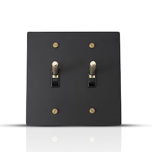 Brass Toggle Switch with Black Plate - 2 gang