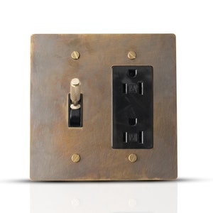 Unlacquered Brass Toggle and Outlet Combo Plate | Stylish Decorative Wall Plate