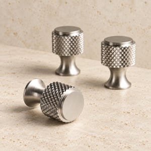 Brushed Nickel Cabinet Knob, Diamond Knurled Solid Brass