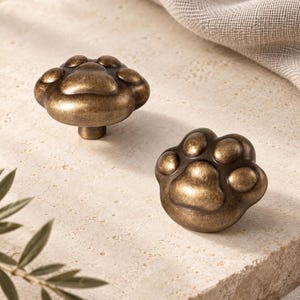 Antique Brass Drawer Knob, Sculpted Animal Paw Design