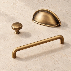 Brass Cup Pulls and Cabinet Knob, Antique Rounded Handle Options