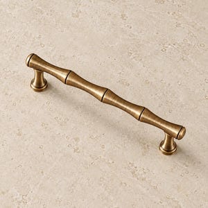 Bamboo-Style Brass Cabinet Pulls and T-Knob, Antique Brushed Finish