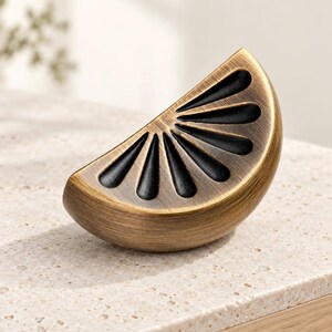 Antique Brass Drawer Knob, Citrus Slice Fruit Design