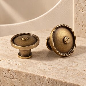 Antique Brass Button Knobs with Rope Rims