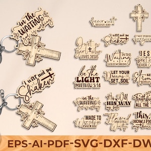 Sleutelhanger religieuze geschenken kruis, geschenken religieus geloof, Jezus lasergesneden bestand, kruissleutelhanger, Glowforge lasergesneden