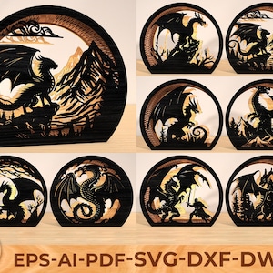 Dragon Lantern Svg, Mythical Dragon 3D Cut Files, Fantasy Fire Breathing Dragon Night Light Sign Svg, Dragon Laser Cut Svg, Glowforge Files