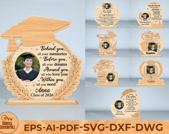 Personalized Graduation Wooden Plaque Laser Cut File, Class of 2026 Photo Sign Svg, Custom Grad Gift SVG,  Glowforge Laser cut files