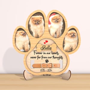 Marco de fotos conmemorativo para mascotas, archivo digital cortado con láser, marco de fotos con forma de pata de perro, marco de pie conmemorativo SVG, marco de perro personalizado, letrero conmemorativo para perro SVG
