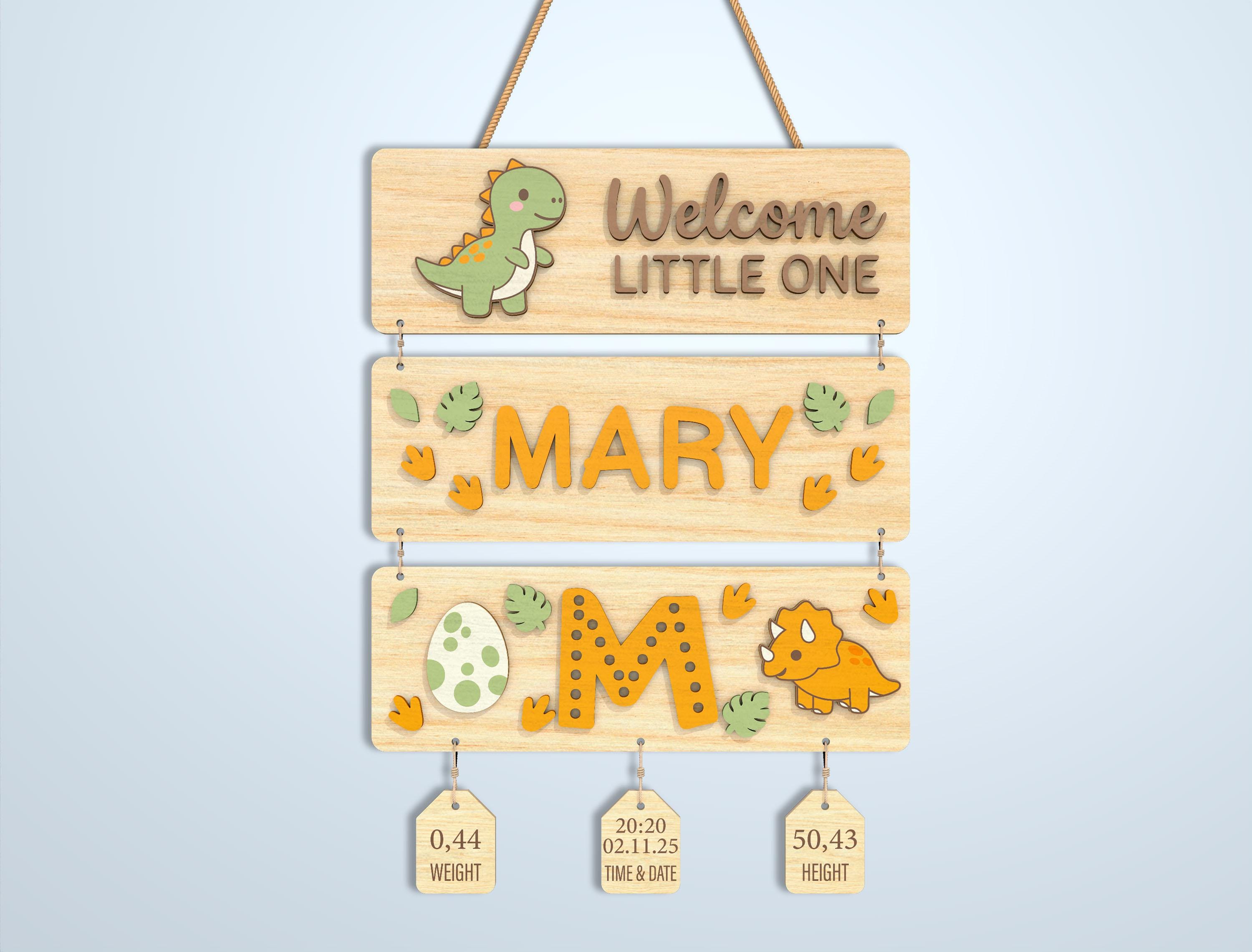 Baby Name Sign SVG Laser Cut File, Personalized Newborn Stats Sign ...