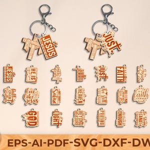 Arquivos SVG de chaveiro cristão, pacote SVG de citações de chaveiro religioso, chaveiro de Jesus cortado a laser, chaveiro de fé SVG, corte a laser Glowforge