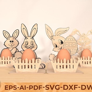 Archivo cortado con láser para canasta de huevos de conejito de Pascua, soporte para huevos de conejito svg, canasta de Pascua de madera cortada con láser para glowforge