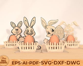 Easter Bunny Egg Holder Basket Laser cut file, bunny egg stand svg, Wooden Easter Basket laser cut for glowforge