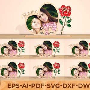 Stehender Herzform-Fotorahmen, Muttertag Fotorahmen Laser geschnitten SVG-Bundle, 3D Mom Fotorahmen SVG Design, Laser Cut-Dateien