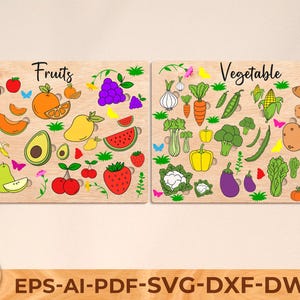 Obst und Gemüse Puzzle SVG, Montessori Lernbrett Digitale Datei, Laser geschnittene Lebensmittel Passendes Spielzeug für Kinder, pädagogisch wertvolles SVG-Set