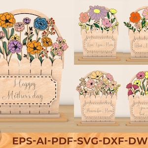 Bundle Standing flowers vase Mothers day svg file, Glowforge flower bouquet mothers day svg, Mothers Day laser cut Flowers mom laser cut